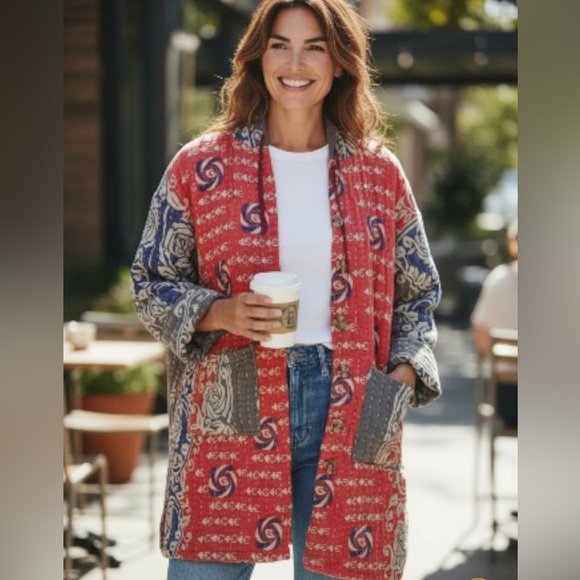 Cotton Long Suzani Jacket M/L Boho Coastal cowgirl Reversible